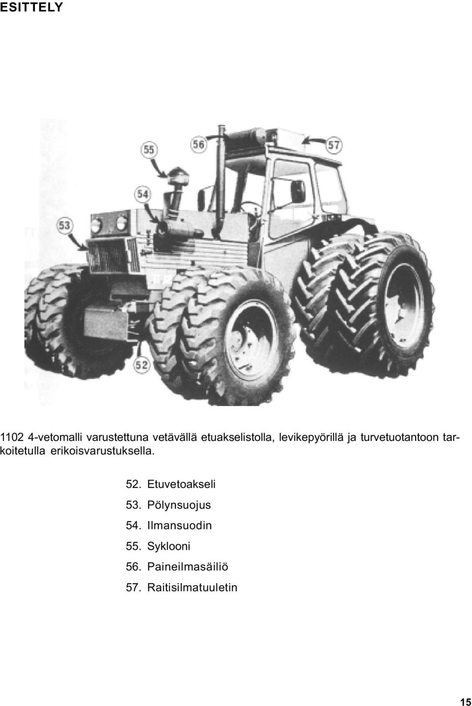 tarkoitetulla erikoisvarustuksella. 52. Etuvetoakseli 53.