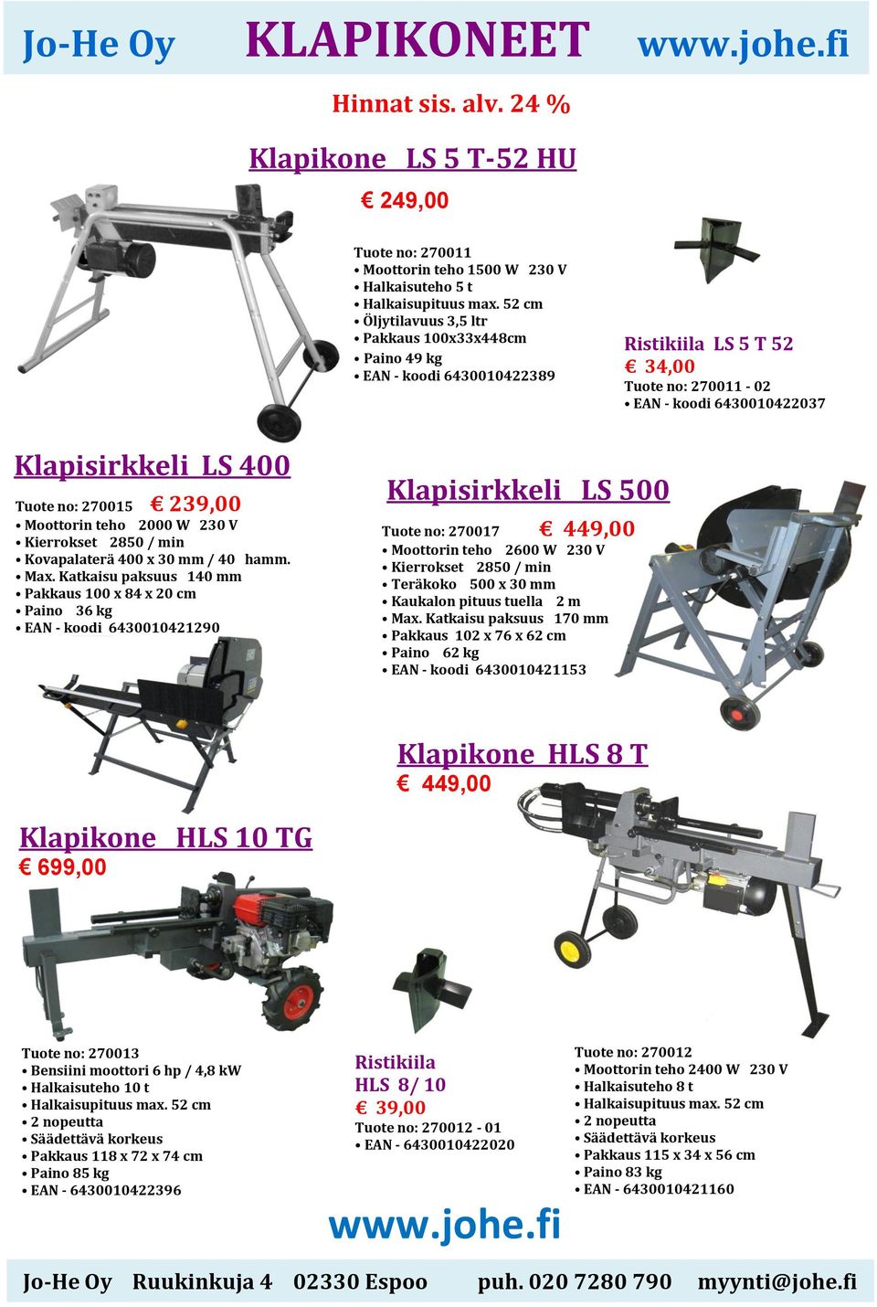 239,00 Moottorin teho 2000 W 230 V Kierrokset 2850 / min Kovapalaterä 400 x 30 mm / 40 hamm. Max.