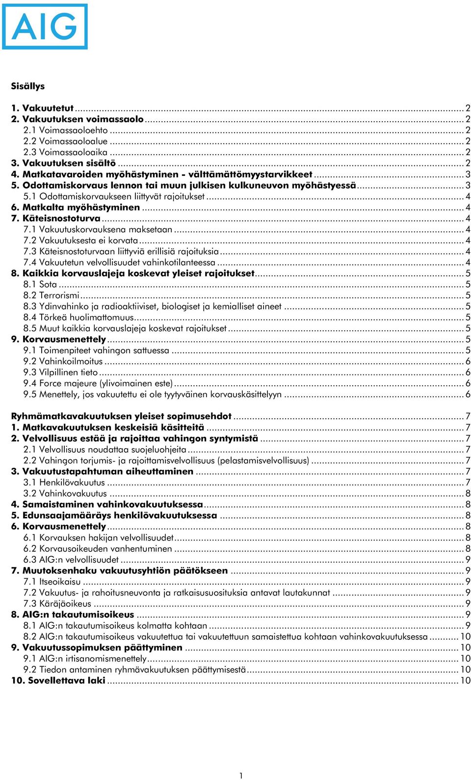 Matkalta myöhästyminen... 4 7. Käteisnostoturva... 4 7.1 Vakuutuskorvauksena maksetaan... 4 7.2 Vakuutuksesta ei korvata... 4 7.3 Käteisnostoturvaan liittyviä erillisiä rajoituksia... 4 7.4 Vakuutetun velvollisuudet vahinkotilanteessa.