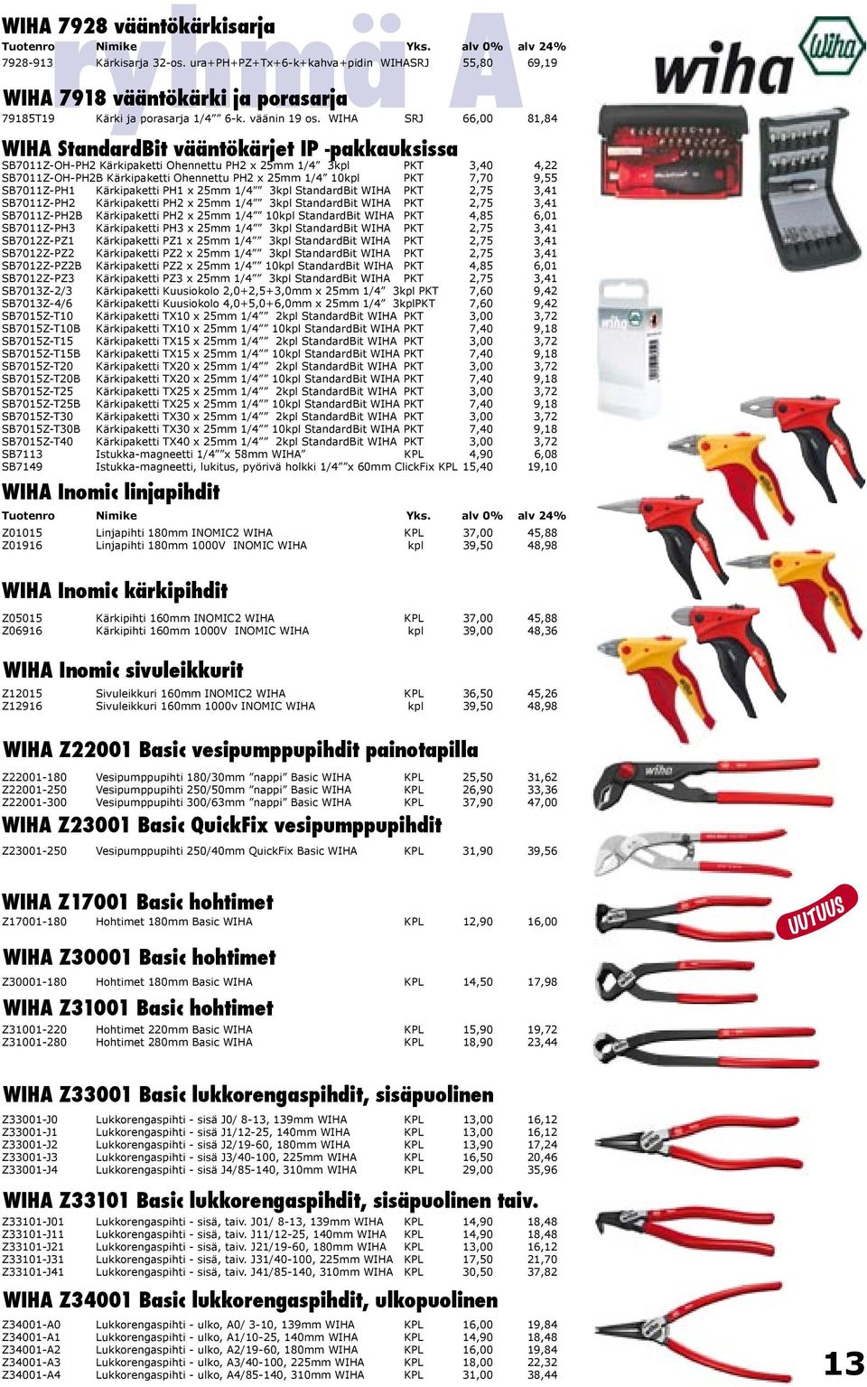 PKT 7,70 9,55 SB7011Z-PH1 Kärkipaketti PH1 x 25mm 1/4 3kpl StandardBit WIHA PKT 2,75 3,41 SB7011Z-PH2 Kärkipaketti PH2 x 25mm 1/4 3kpl StandardBit WIHA PKT 2,75 3,41 SB7011Z-PH2B Kärkipaketti PH2 x