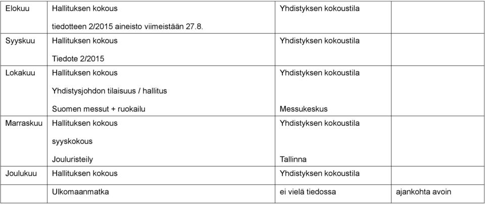 Tiedote 2/2015 Yhdistysjohdon tilaisuus / Suomen messut +