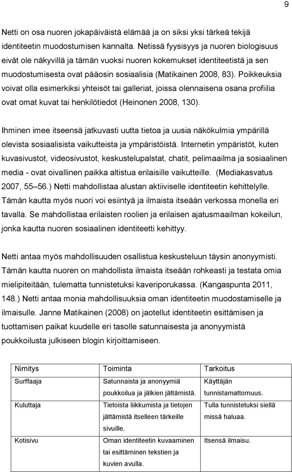 Poikkeuksia voivat olla esimerkiksi yhteisöt tai galleriat, joissa olennaisena osana profiilia ovat omat kuvat tai henkilötiedot (Heinonen 2008, 130).