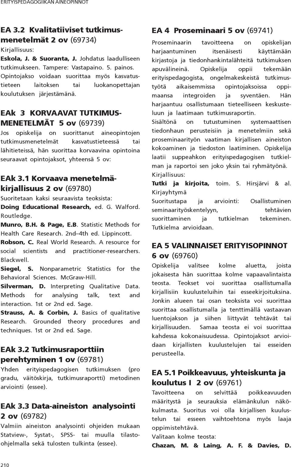 EAk 3 KORVAAVAT TUTKIMUS- MENETELMÄT 5 ov (69739) Jos opiskelija on suorittanut aineopintojen tutkimusmenetelmät kasvatustieteessä tai lähitieteissä, hän suorittaa korvaavina opintoina seuraavat