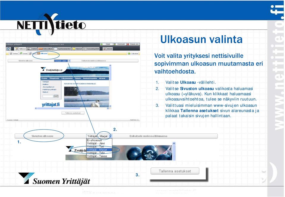 Valitse Sivuston ulkoasu valikosta haluamasi ulkoasu (=yläkuva).