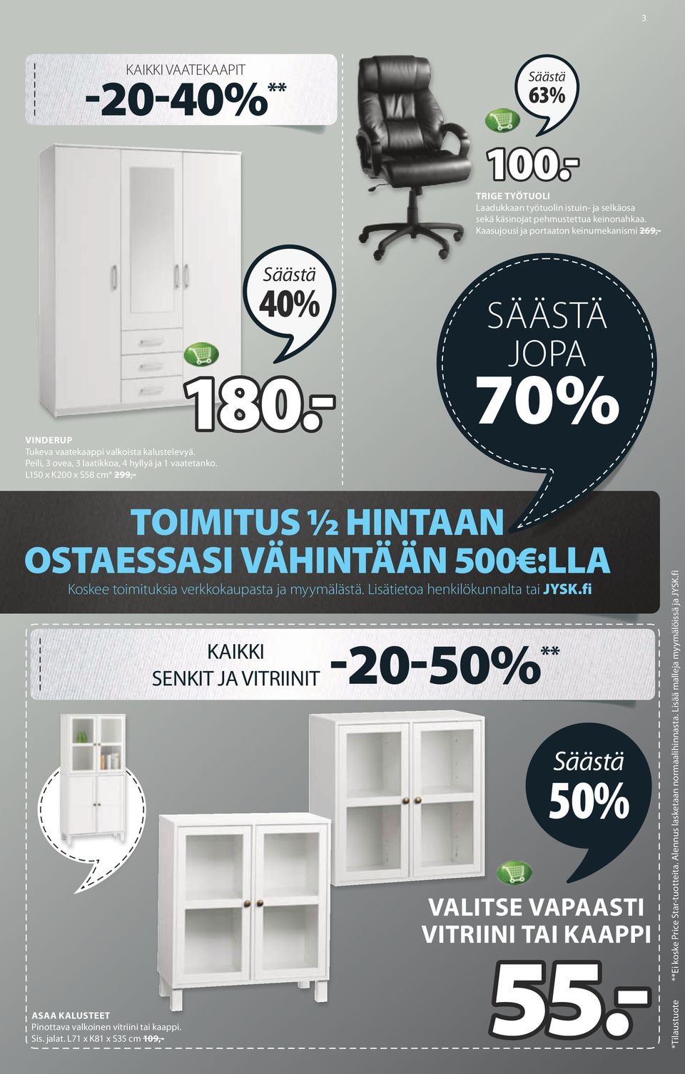 L150 x K200 x S58 cm* 299,- TOIMITUS ½ HINTAAN OSTAESSASI VÄHINTÄÄN 500 :LLA Koskee toimituksia verkkokaupasta ja myymälästä. Lisätietoa henkilökunnalta tai JYSK.