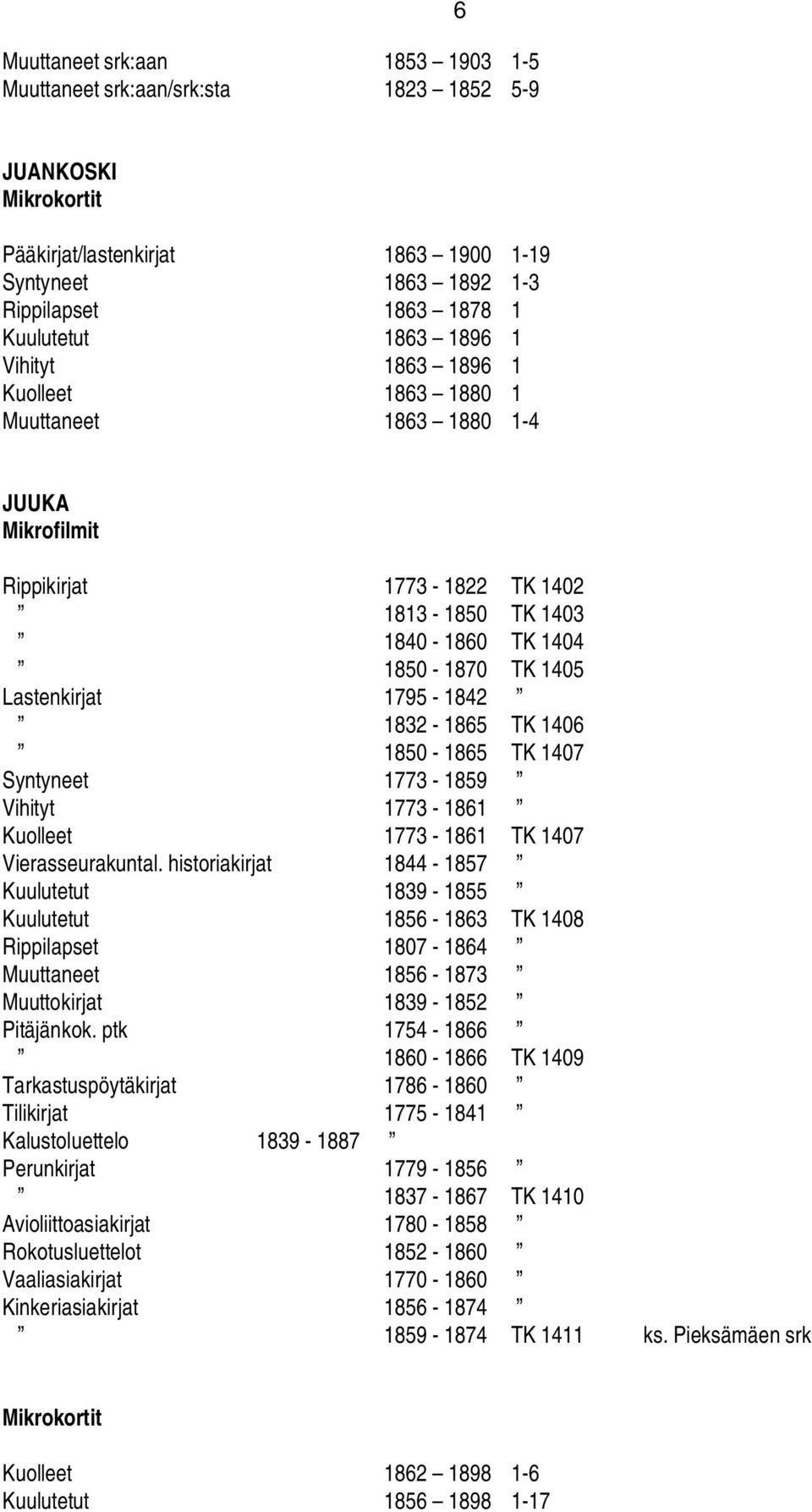 1850-1865 TK 1407 Syntyneet 1773-1859 Vihityt 1773-1861 Kuolleet 1773-1861 TK 1407 Vierasseurakuntal.