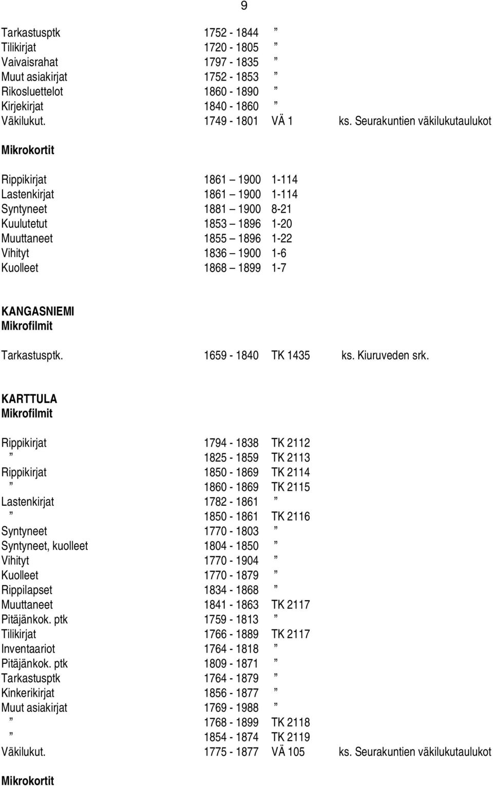 1899 1-7 KANGASNIEMI Tarkastusptk. 1659-1840 TK 1435 ks. Kiuruveden srk.