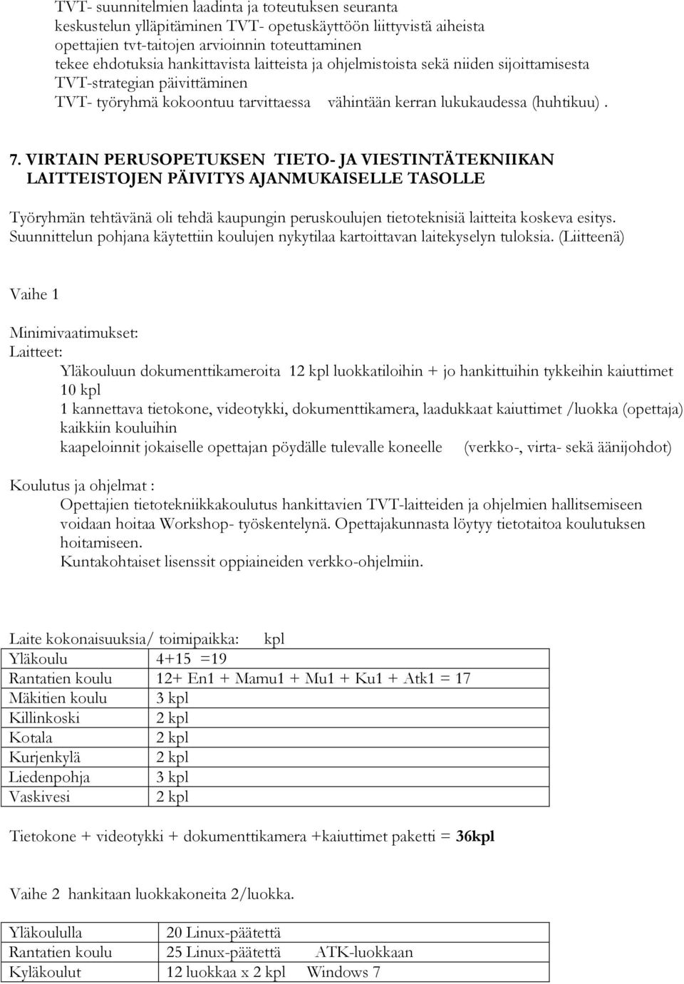 VIRTAIN PERUSOPETUKSEN TIETO- JA VIESTINTÄTEKNIIKAN LAITTEISTOJEN PÄIVITYS AJANMUKAISELLE TASOLLE Työryhmän tehtävänä oli tehdä kaupungin peruskoulujen tietoteknisiä laitteita koskeva esitys.