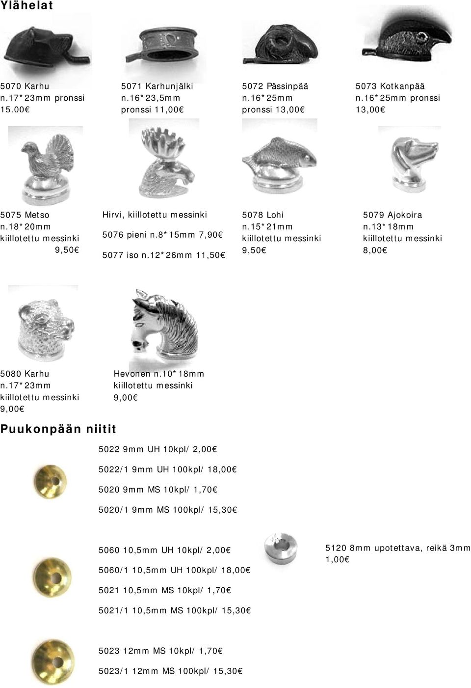 13*18mm kiillotettu messinki 8,00 5080 Karhu n.17*23mm kiillotettu messinki 9,00 Hevonen n.