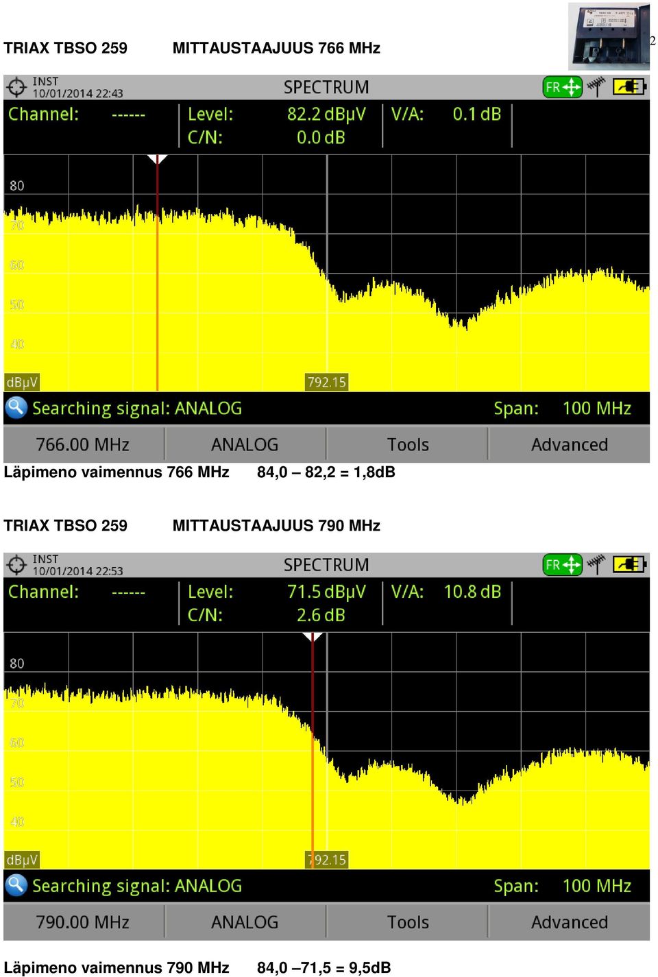 1,8dB TRIAX TBSO 259 MITTAUSTAAJUUS 790 MHz