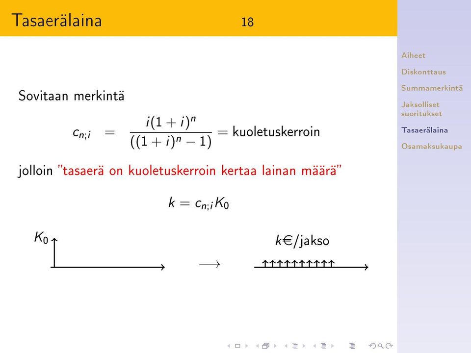 jolloin tasaerä on kuoletuskerroin