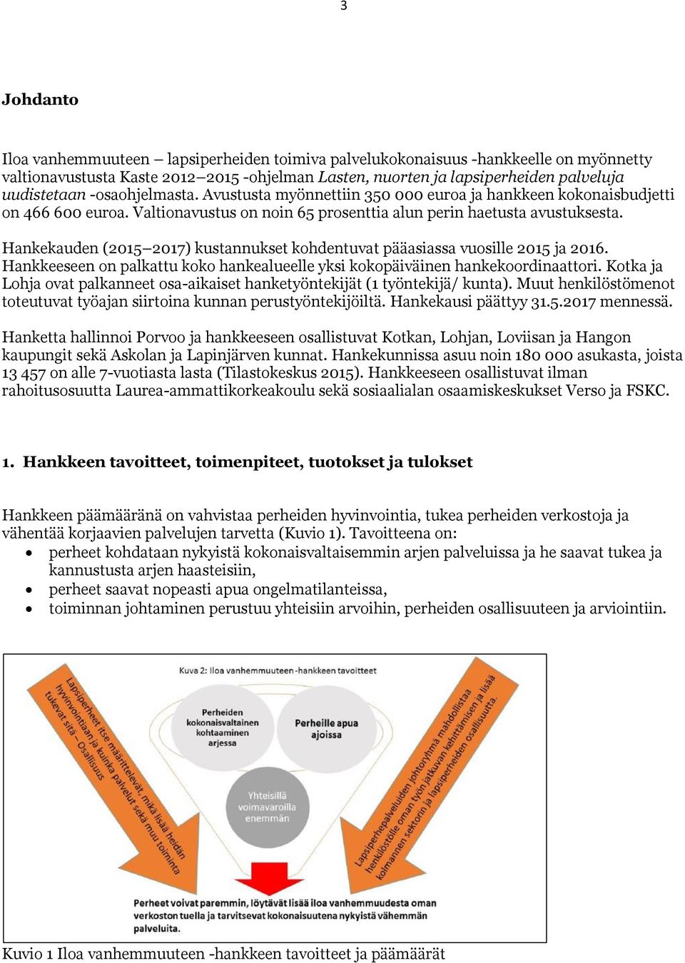 Hankekauden (2015 2017) kustannukset kohdentuvat pääasiassa vuosille 2015 ja 2016. Hankkeeseen on palkattu koko hankealueelle yksi kokopäiväinen hankekoordinaattori.