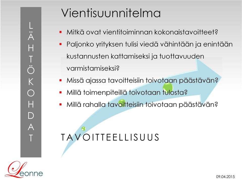 tuottavuuden varmistamiseksi? Missä ajassa tavoitteisiin toivotaan päästävän?