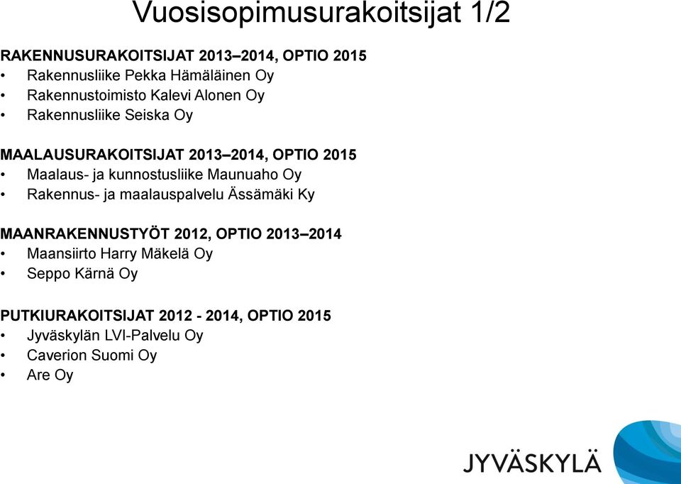 kunnostusliike Maunuaho Oy Rakennus- ja maalauspalvelu Ässämäki Ky MAANRAKENNUSTYÖT 2012, OPTIO 2013 2014