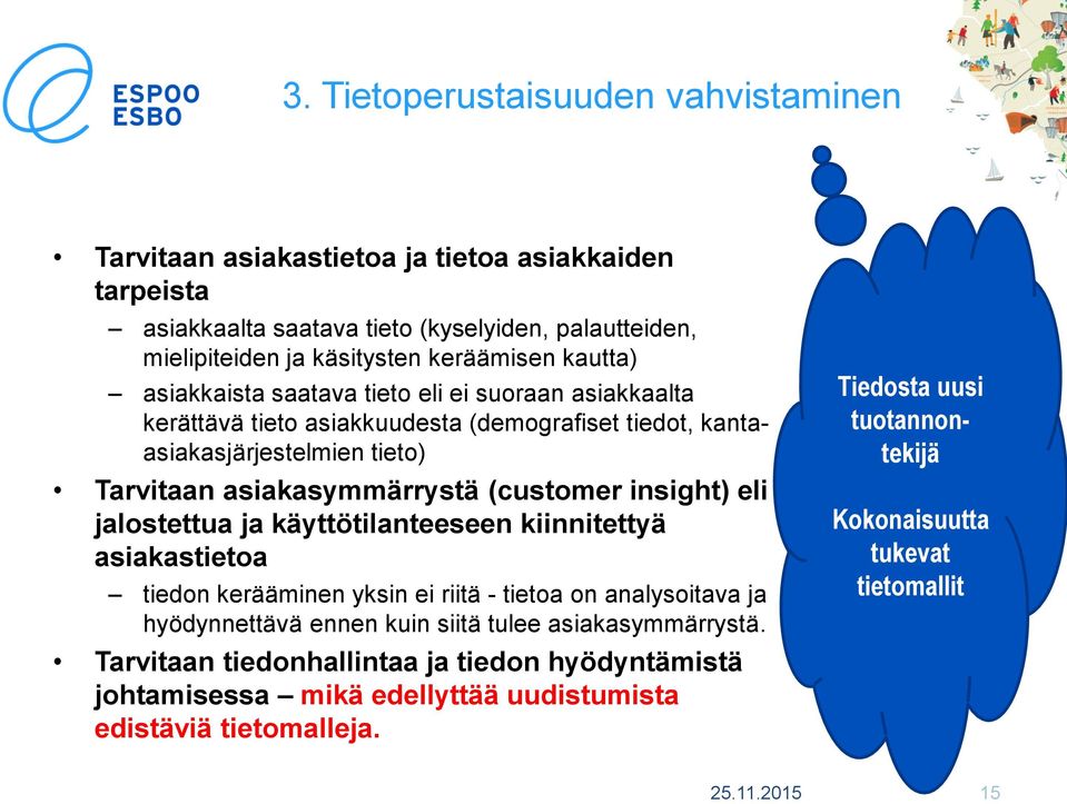 insight) eli jalostettua ja käyttötilanteeseen kiinnitettyä asiakastietoa tiedon kerääminen yksin ei riitä - tietoa on analysoitava ja hyödynnettävä ennen kuin siitä tulee