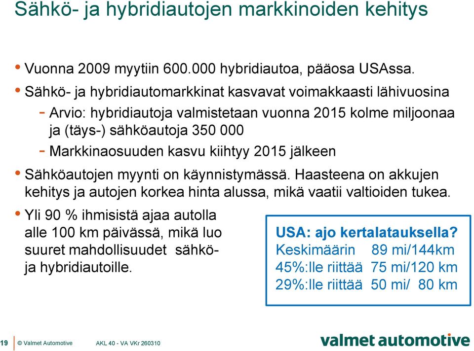Markkinaosuuden kasvu kiihtyy 2015 jälkeen Sähköautojen myynti on käynnistymässä.