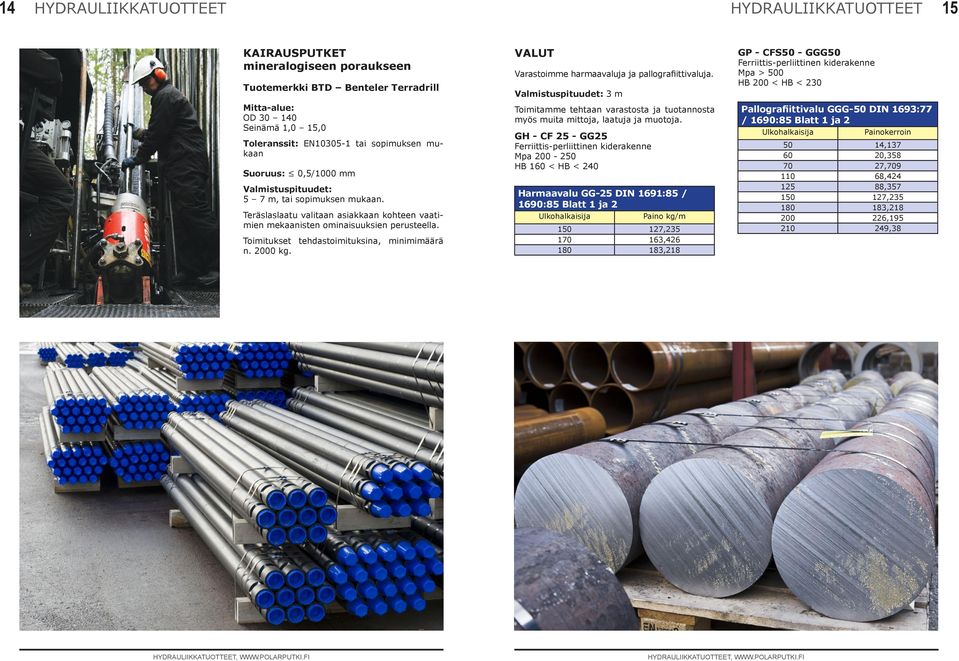 Toimitukset tehdastoimituksina, minimimäärä n. 2000 kg. VALUT Varastoie harmaavaluja ja pallografiittivaluja.