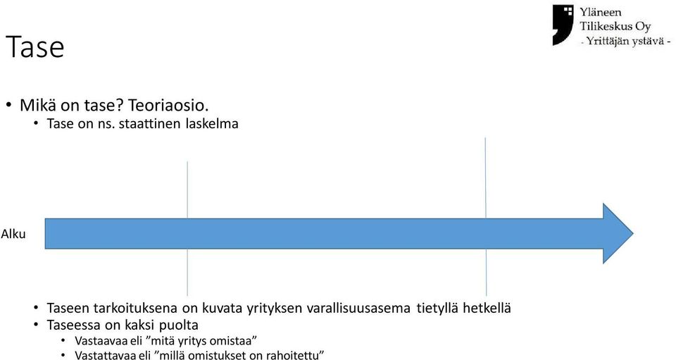 yrityksen varallisuusasema tietyllä hetkellä Taseessa on kaksi