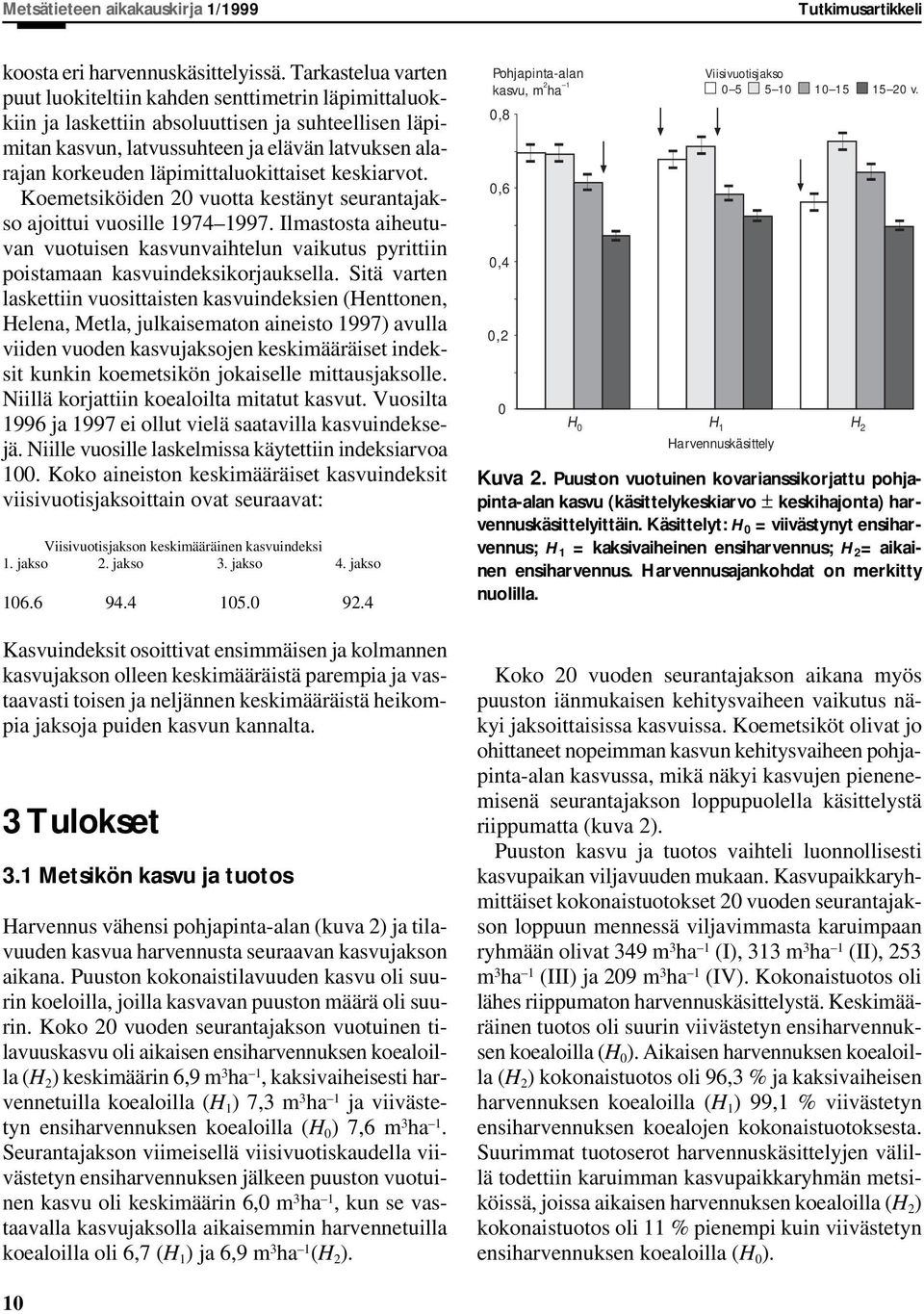 läpimittaluokittaiset keskiarvot. Koemetsiköiden 2 vuotta kestänyt seurantajakso ajoittui vuosille 1974 1997.