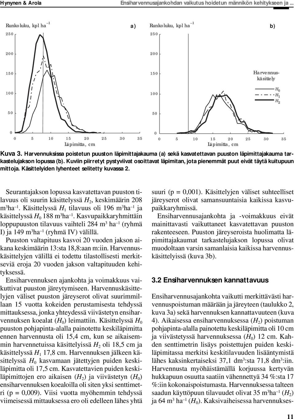 Kahden senttimetrin lisäys poistettujen puiden keskiläpimitassa merkitsi keskitilavuuden lisääntymistä lähes kaksinkertaiseksi 37,1 dm 3 :sta 71,8 dm 3 :iin.