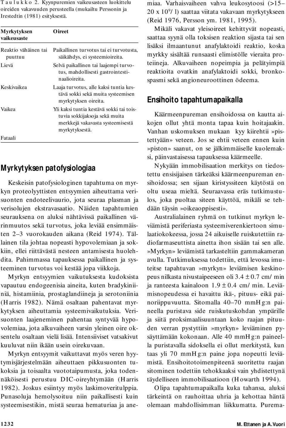 Selvä paikallinen tai laajempi turvotus, mahdollisesti gastrointestinaalioireita. Laaja turvotus, alle kaksi tuntia kestävä sokki sekä muita systeemisen myrkytyksen oireita.