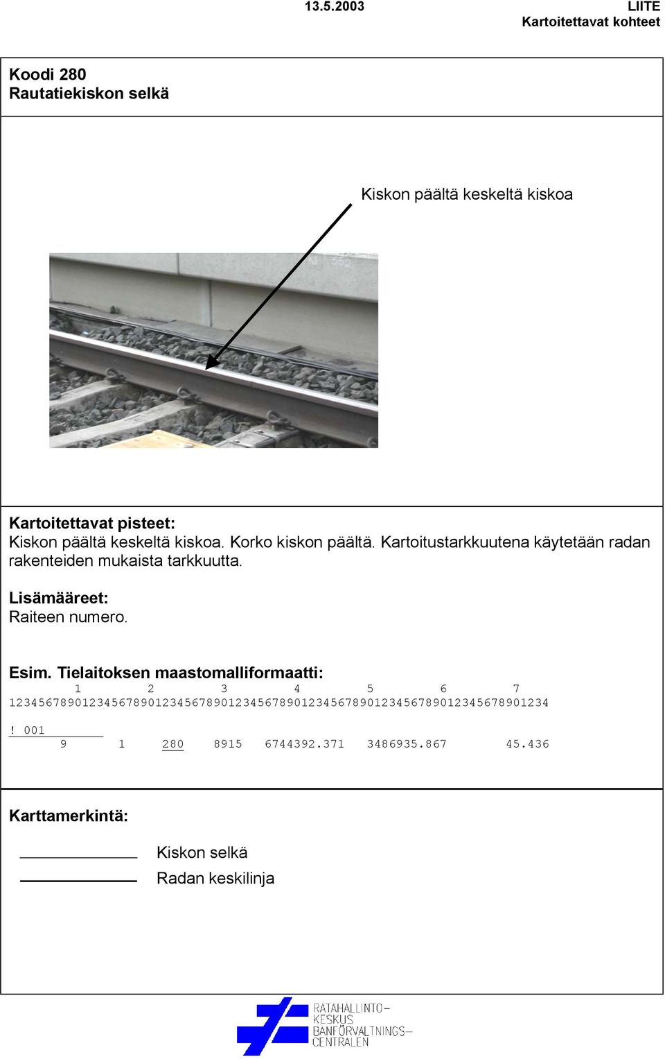 Kartoitustarkkuutena käytetään radan rakenteiden mukaista