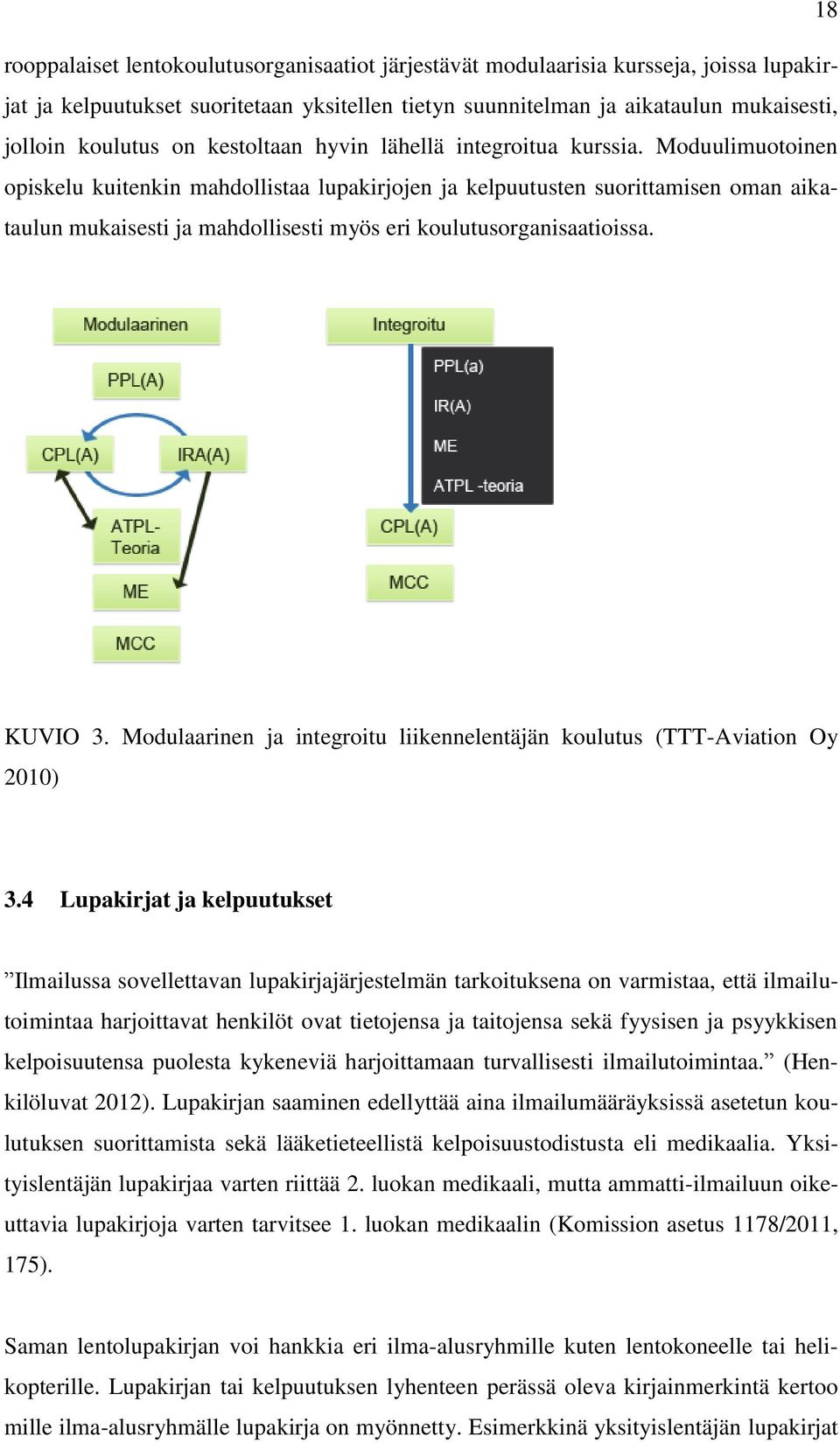 Moduulimuotoinen opiskelu kuitenkin mahdollistaa lupakirjojen ja kelpuutusten suorittamisen oman aikataulun mukaisesti ja mahdollisesti myös eri koulutusorganisaatioissa. KUVIO 3.