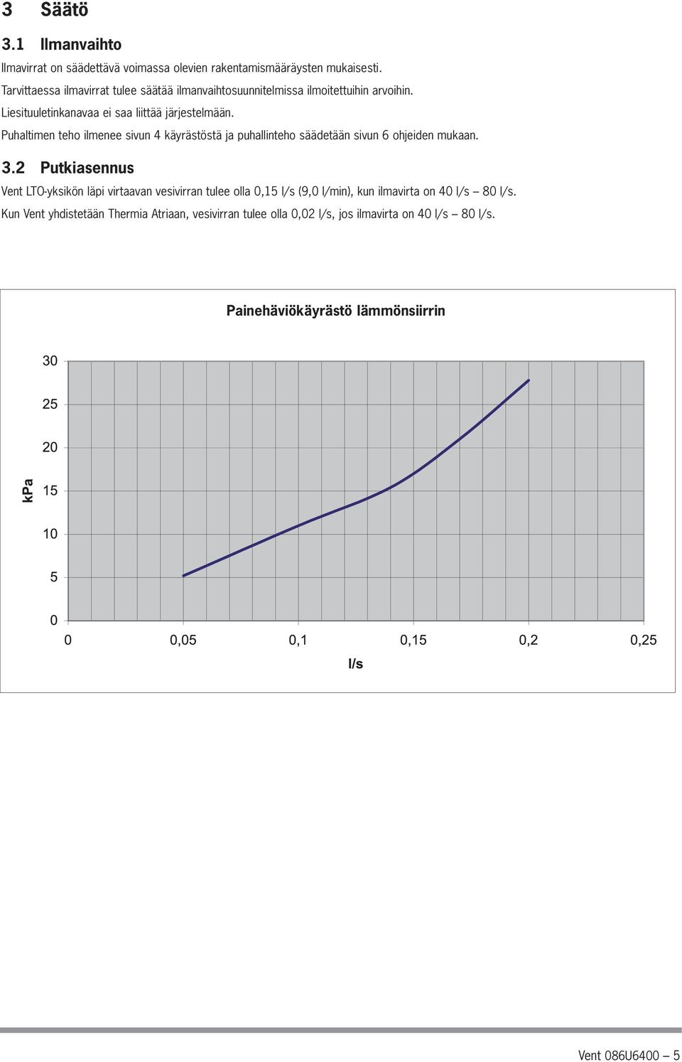 Puhaltimen teho ilmenee sivun 4 käyrästöstä ja puhallinteho säädetään sivun 6 ohjeiden mukaan. 3.