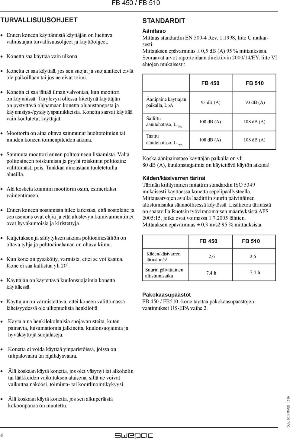 Tärylevyn ollessa liitettynä käyttäjän on pystyttävä ohjaamaan konetta ohjaustangosta ja käynnistys-/pysäytyspainikkeista. Konetta saavat käyttää vain koulutetut käyttäjät.