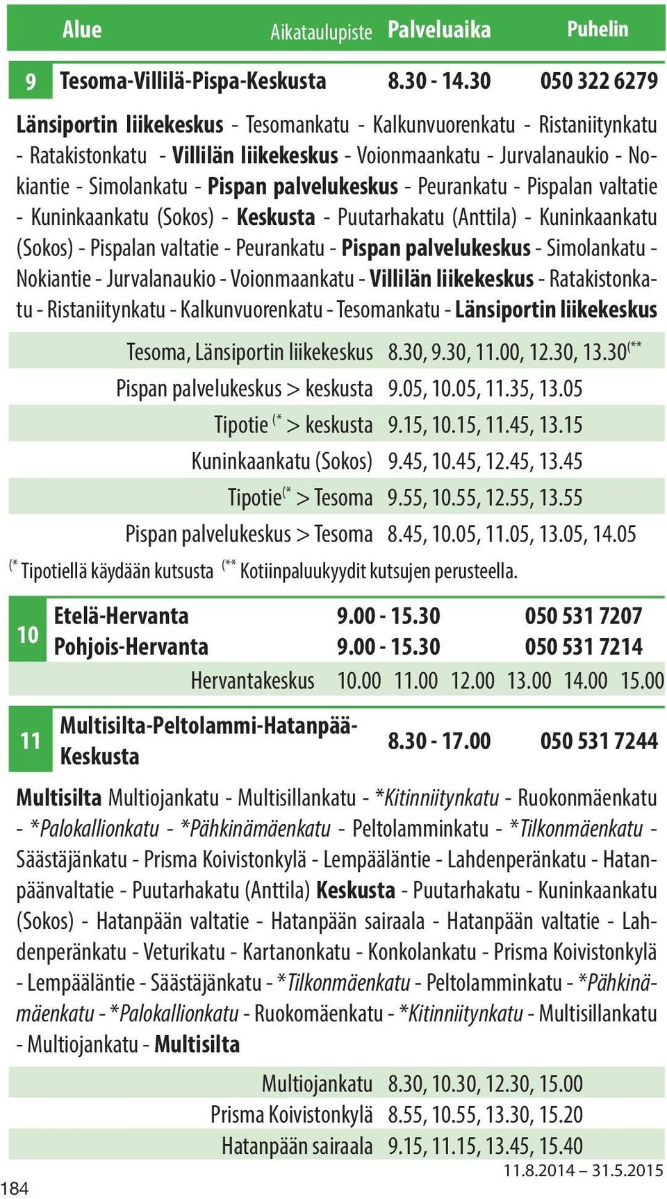 palvelukeskus - Peurankatu - Pispalan valtatie - Kuninkaankatu (Sokos) - Keskusta - Puutarhakatu (Anttila) - Kuninkaankatu (Sokos) - Pispalan valtatie - Peurankatu - Pispan palvelukeskus -