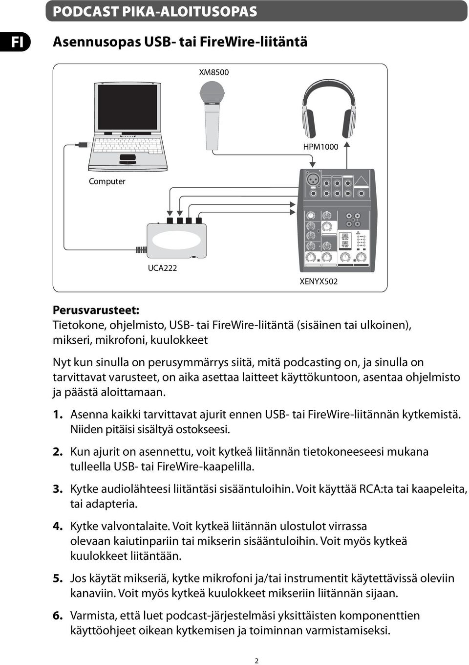 Asenna kaikki tarvittavat ajurit ennen USB- tai FireWire-liitännän kytkemistä. Niiden pitäisi sisältyä ostokseesi. 2.