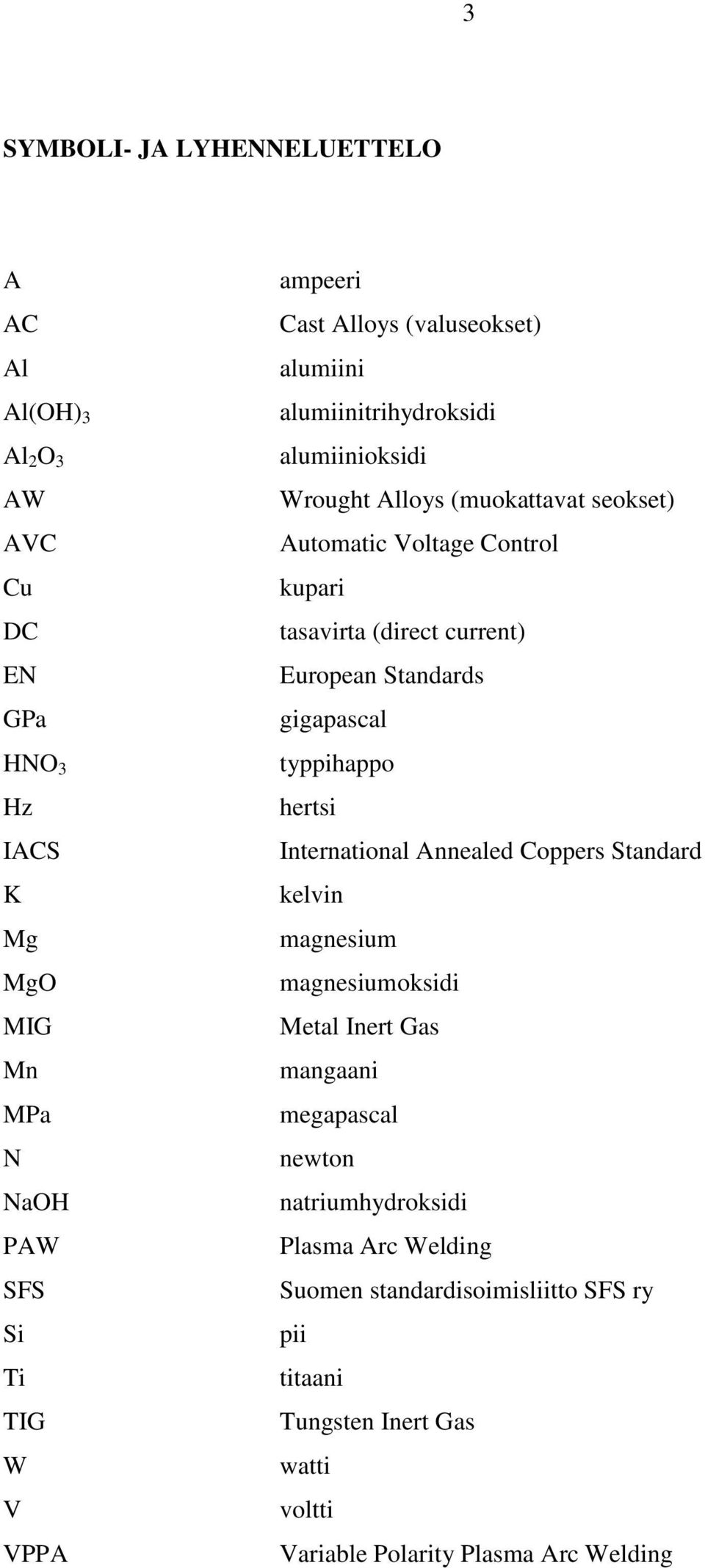 current) European Standards gigapascal typpihappo hertsi International Annealed Coppers Standard kelvin magnesium magnesiumoksidi Metal Inert Gas mangaani