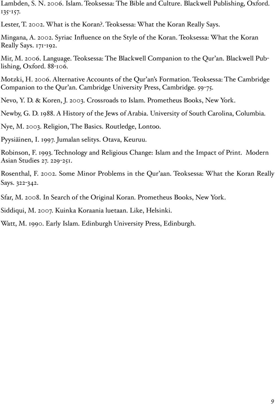 Teoksessa: The Cambridge Companion to the Qur an. Cambridge University Press, Cambridge. 59-75. Nevo, Y. D. & Koren, J. 2003. Crossroads to Islam. Prometheus Books, New York. Newby, G. D. 1988.