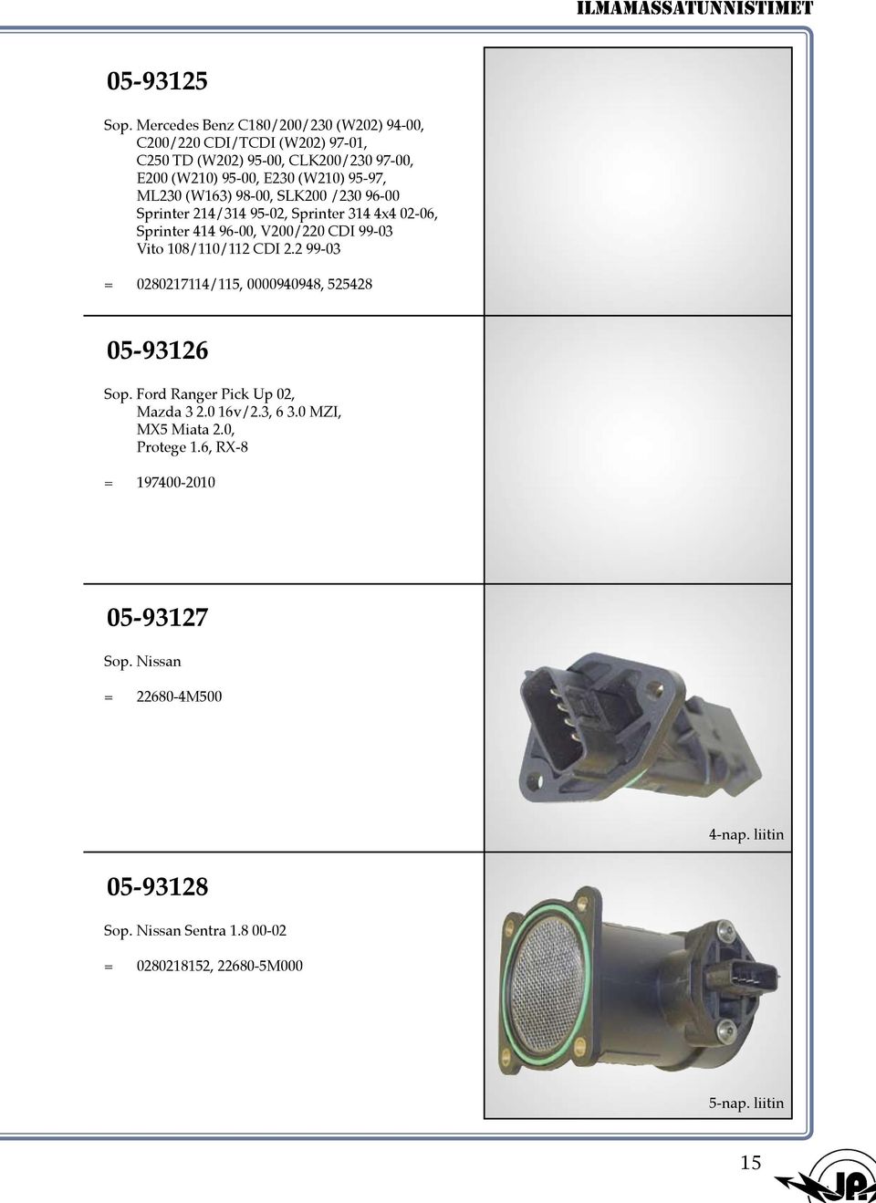 95-97, ML230 (W163) 98-00, SLK200 /230 96-00 Sprinter 214/314 95-02, Sprinter 314 4x4 02-06, Sprinter 414 96-00, V200/220 CDI 99-03 Vito