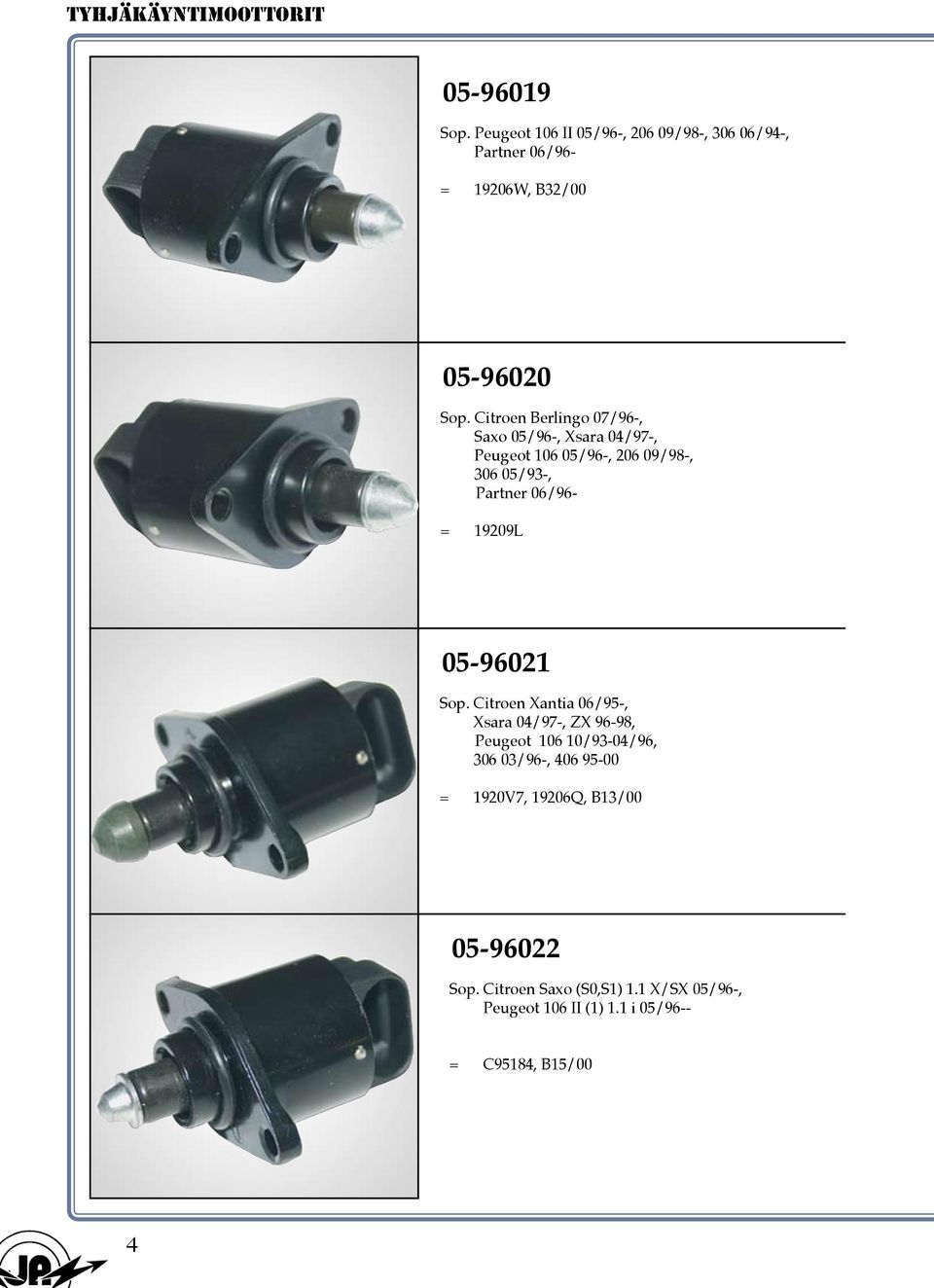 Citroen Berlingo 07/96-, Saxo 05/96-, Xsara 04/97-, Peugeot 106 05/96-, 206 09/98-, 306 05/93-, Partner 06/96- = 19209L