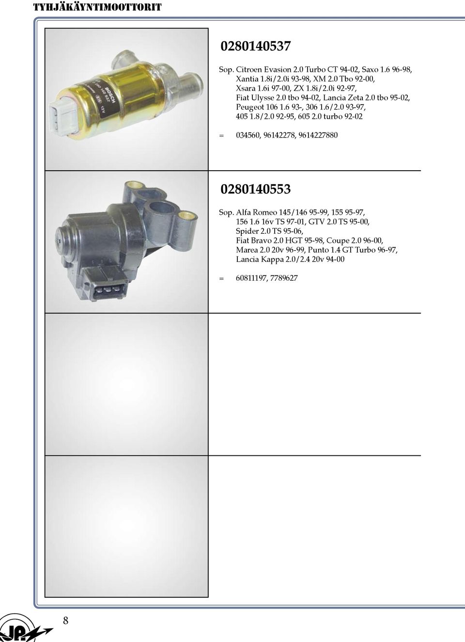 0 92-95, 605 2.0 turbo 92-02 = 034560, 96142278, 9614227880 0280140553 Sop. Alfa Romeo 145/146 95-99, 155 95-97, 156 1.6 16v TS 97-01, GTV 2.