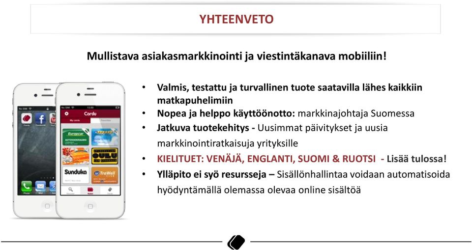 markkinajohtaja Suomessa Jatkuva tuotekehitys - Uusimmat päivitykset ja uusia markkinointiratkaisuja yrityksille