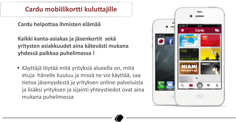 Käyttäjä löytää mitä yrityksiä alueella on, mitä etuja hänelle kuuluu ja missä ne voi käyttää, saa