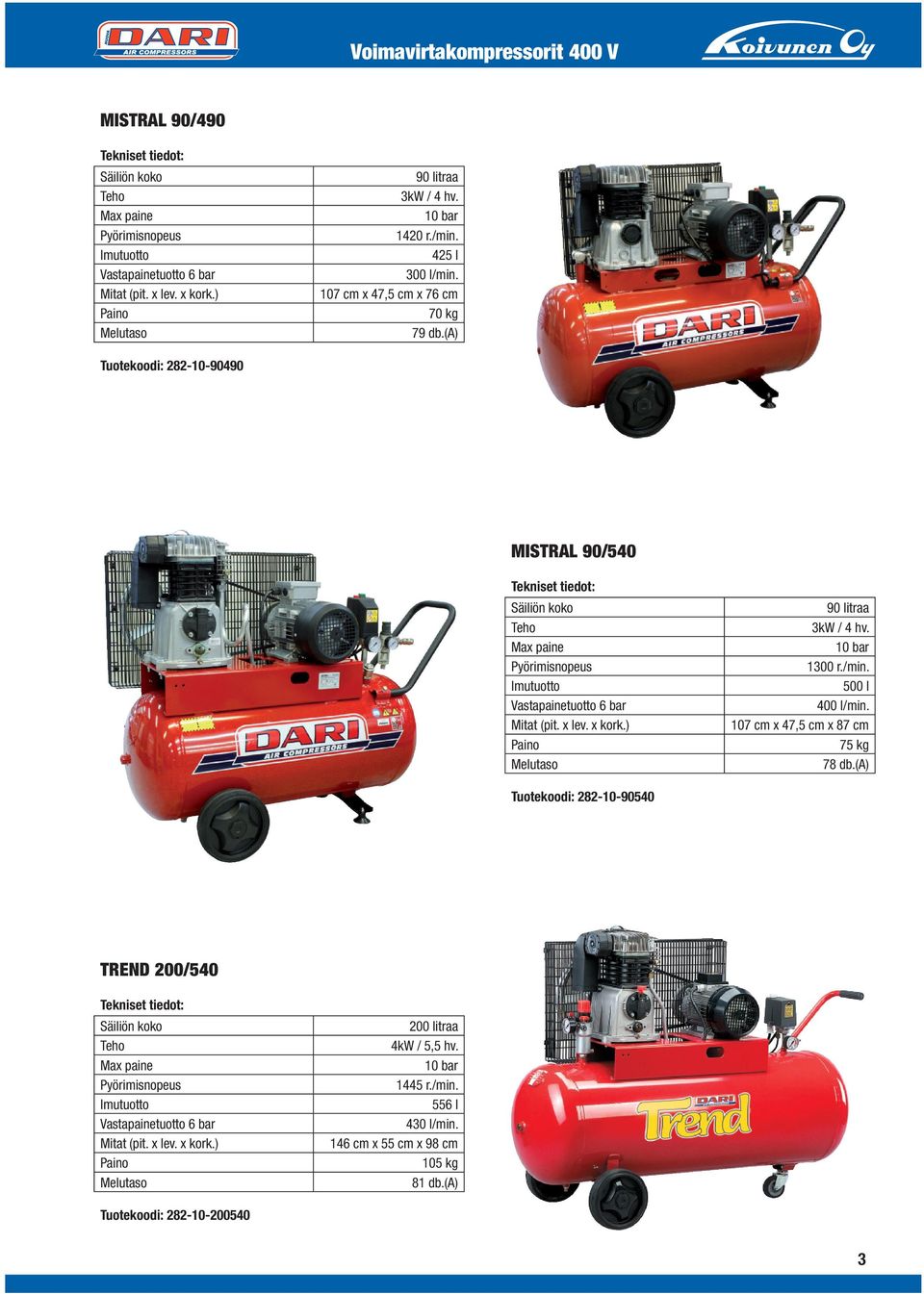 1300 r./min. 500 l 400 l/min. 107 cm x 47,5 cm x 87 cm 75 kg 78 db.