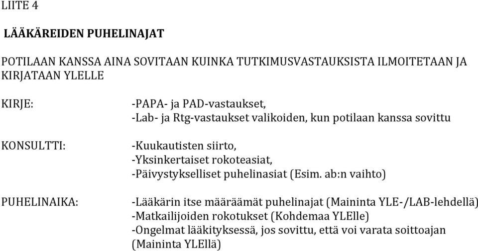 siirto, -Yksinkertaiset rokoteasiat, -Päivystykselliset puhelinasiat (Esim.