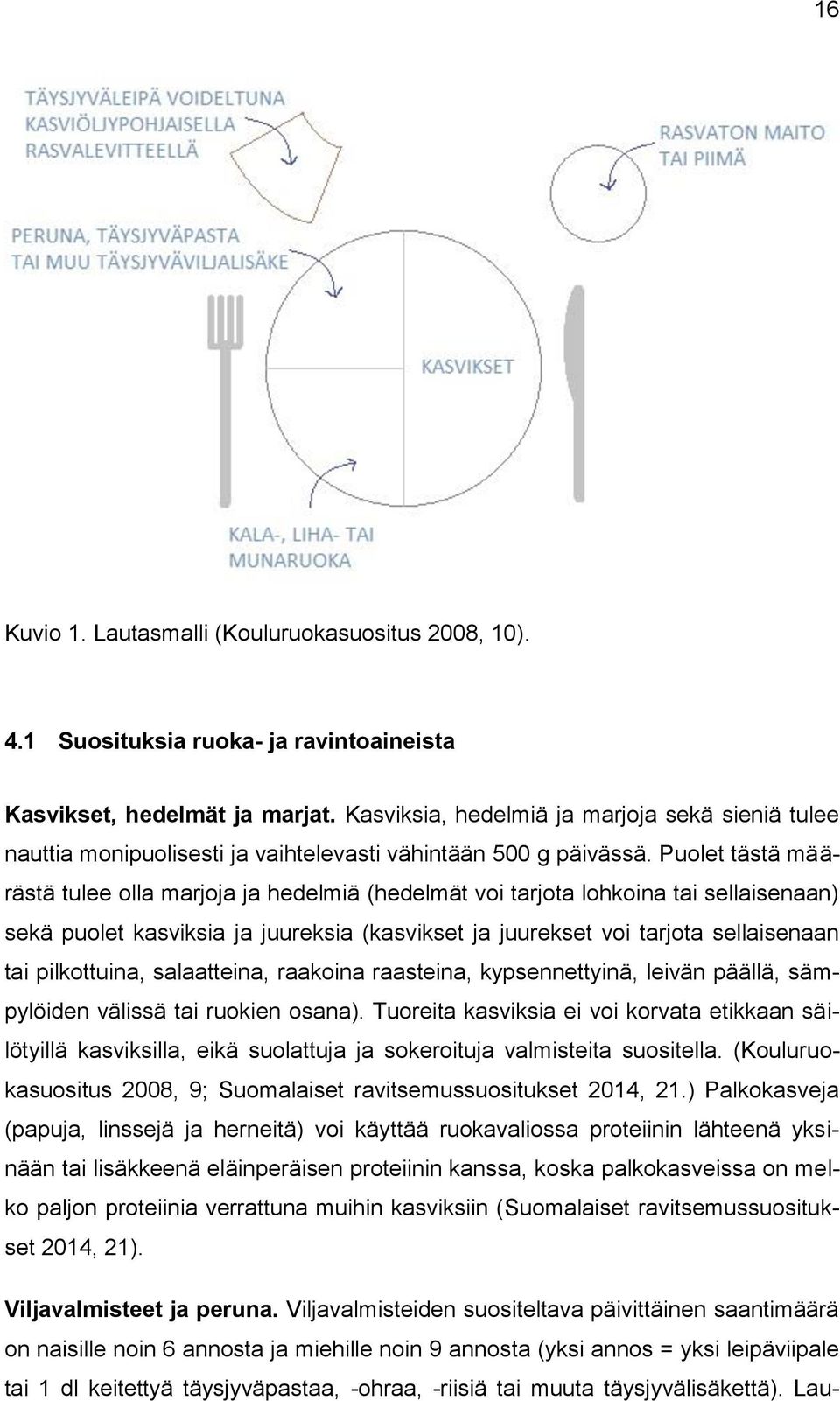 Puolet tästä määrästä tulee olla marjoja ja hedelmiä (hedelmät voi tarjota lohkoina tai sellaisenaan) sekä puolet kasviksia ja juureksia (kasvikset ja juurekset voi tarjota sellaisenaan tai