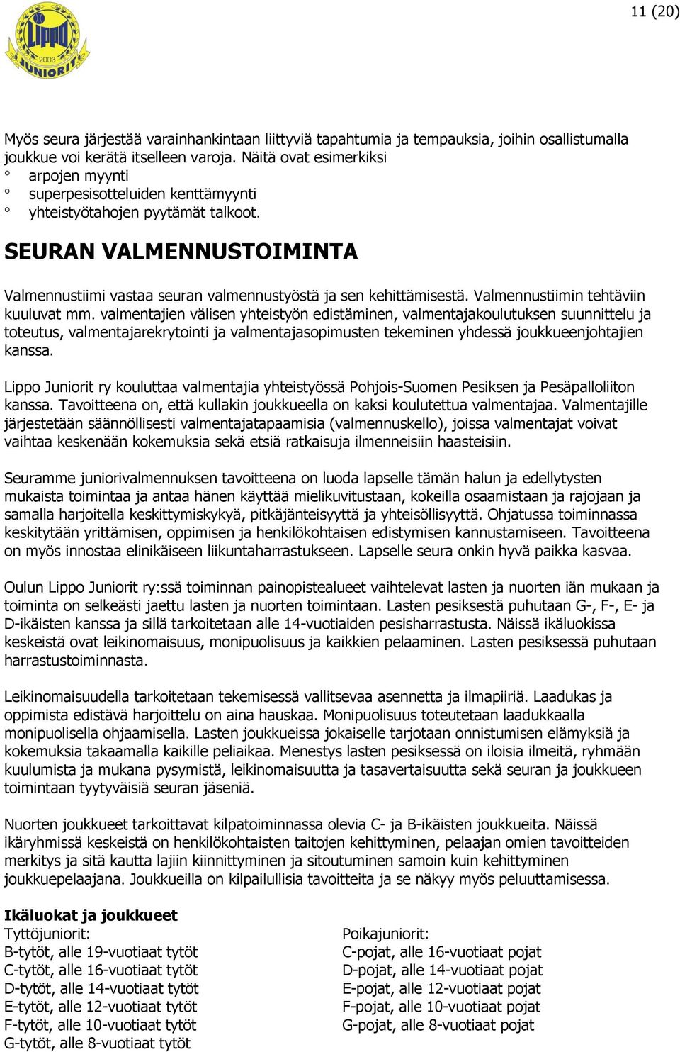Valmennustiimin tehtäviin kuuluvat mm.