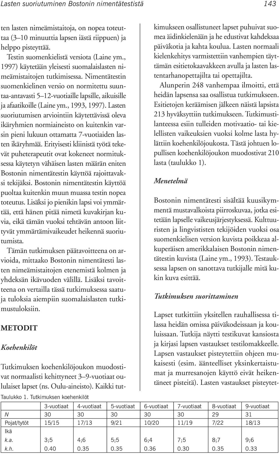 Nimentätestin suomenkielinen versio on normitettu suuntaa-antavasti 5 12-vuotiaille lapsille, aikuisille ja afaatikoille (Laine ym., 1993, 1997).