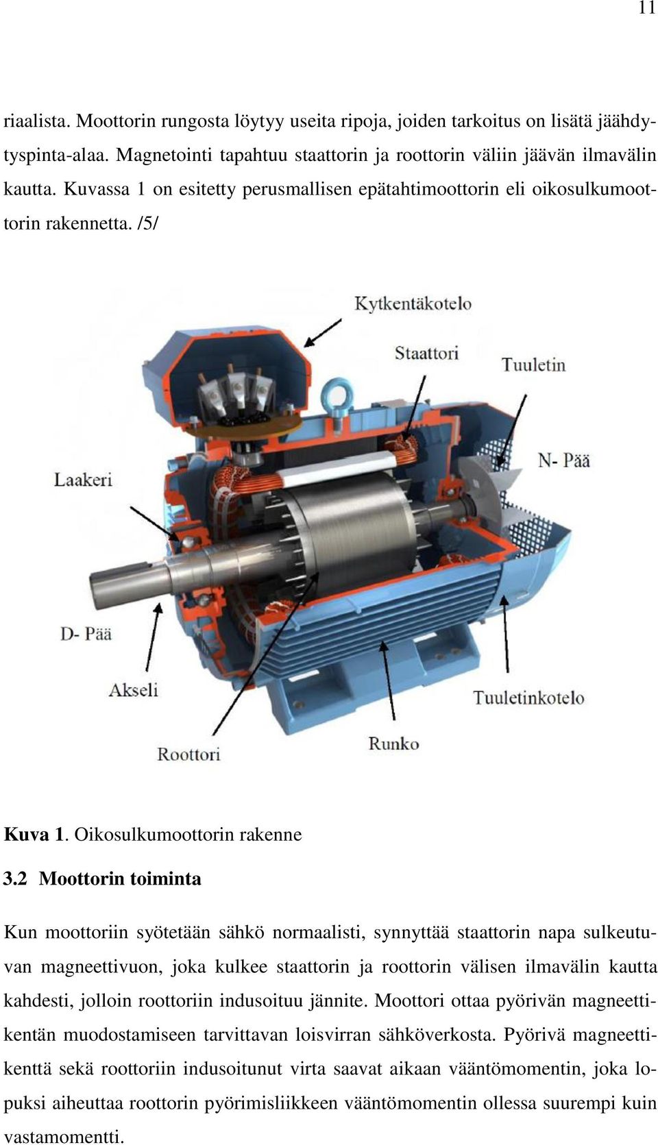 2 Moottorin toiminta Kun moottoriin syötetään sähkö normaalisti, synnyttää staattorin napa sulkeutuvan magneettivuon, joka kulkee staattorin ja roottorin välisen ilmavälin kautta kahdesti, jolloin