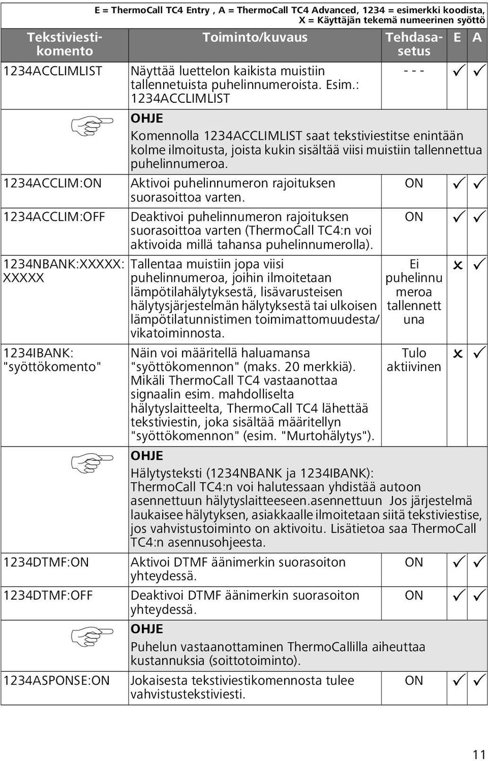 : - - - 1234ACCLIMLIST OHJE Komennolla 1234ACCLIMLIST saat tekstiviestitse enintään kolme ilmoitusta, joista kukin sisältää viisi muistiin tallennettua puhelinnumeroa.