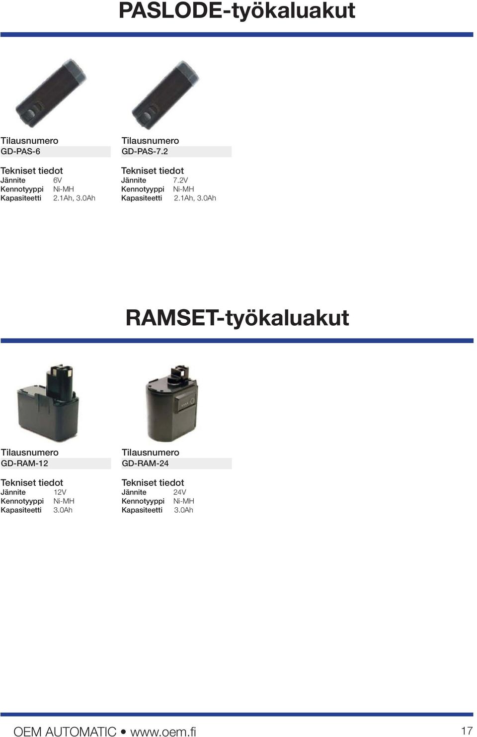 2V RAMSET-työkaluakut GD-RAM-12 GD-RAM-24