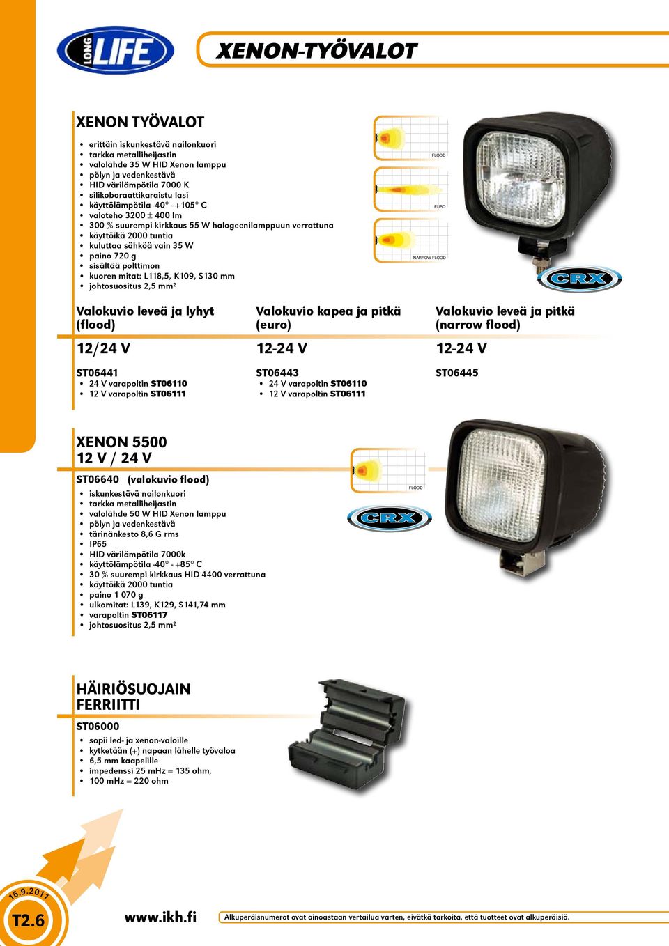 mitat: L118,5, K109, S130 mm johtosuositus 2,5 mm² FLOOD EURO NARROW FLOOD Valokuvio leveä ja lyhyt (flood) Valokuvio kapea ja pitkä (euro) 12/24 V 12-24 V 12-24 V ST06441 24 V varapoltin ST06110 12