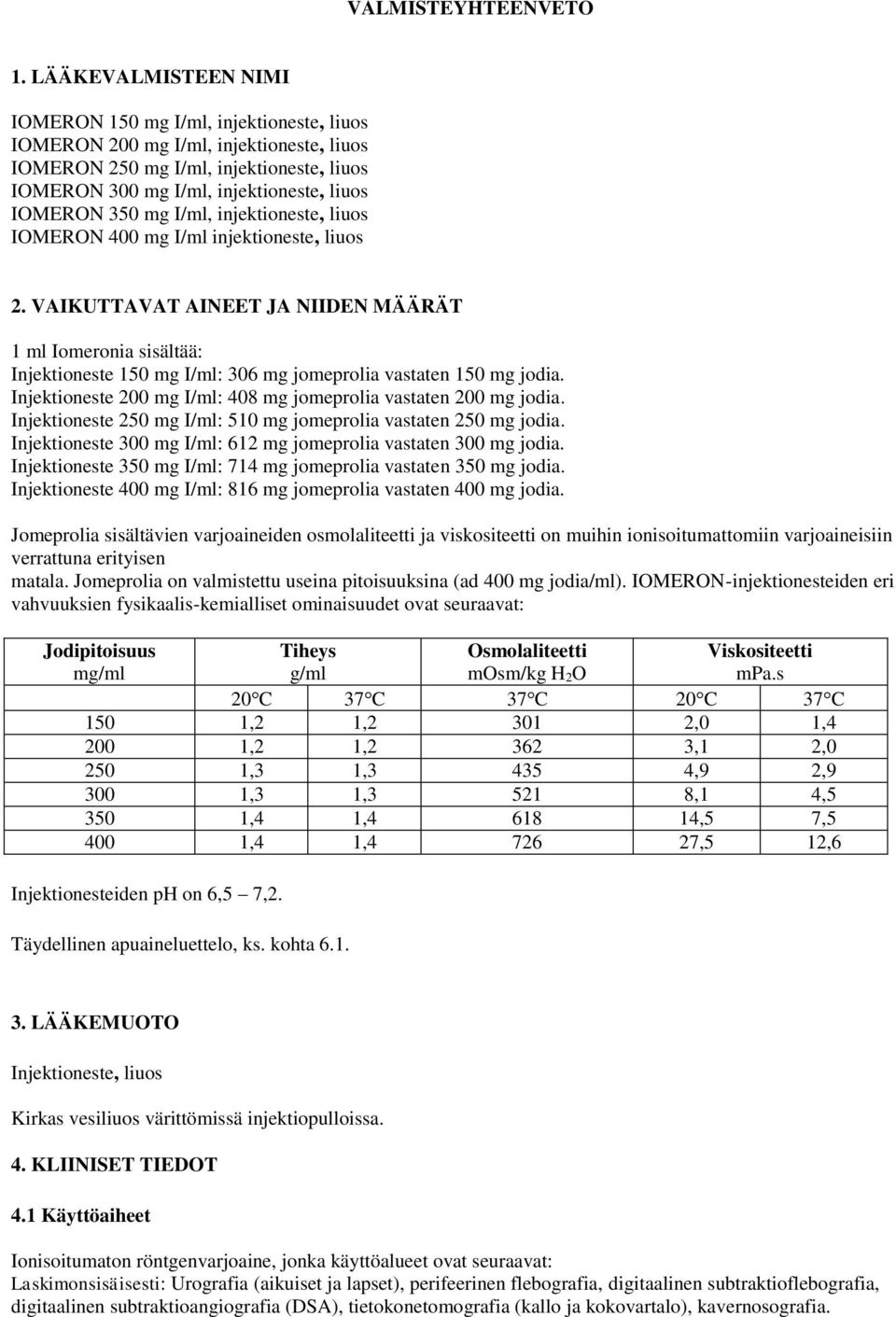 350 mg I/ml, injektioneste, liuos IOMERON 400 mg I/ml injektioneste, liuos 2.