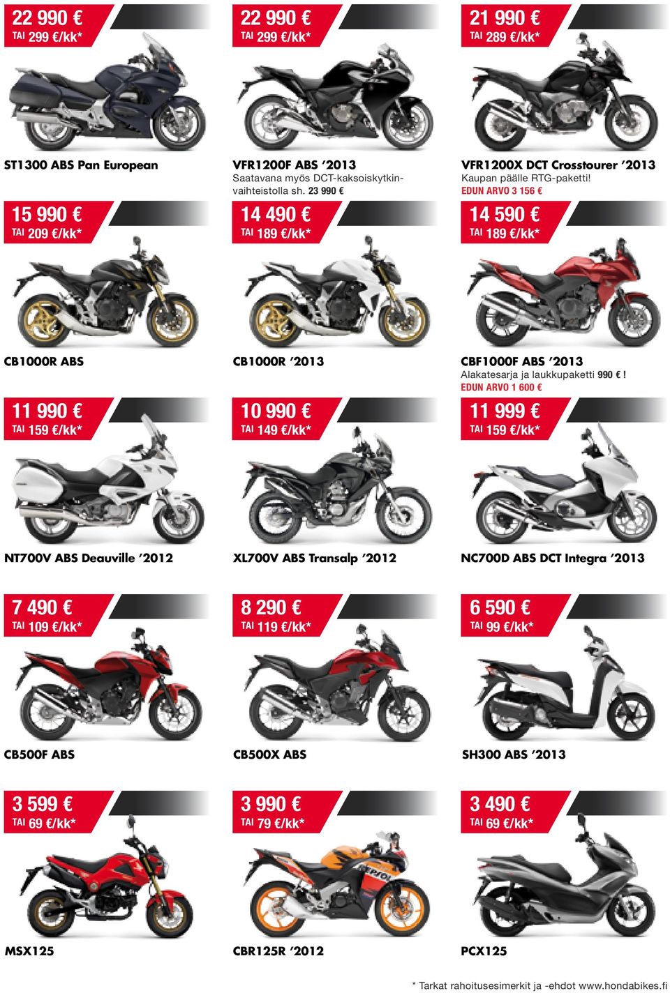 EDUN ARVO 3 156 14 590 TAI 189 /kk* CB1000R ABS CB1000R 2013 CBF1000F ABS 2013 Alakatesarja ja laukkupaketti 990!