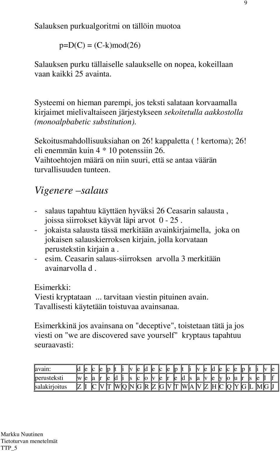 kappaletta (! kertoma); 26! eli enemmän kuin 4 * 10 potenssiin 26. Vaihtoehtojen määrä on niin suuri, että se antaa väärän turvallisuuden tunteen.